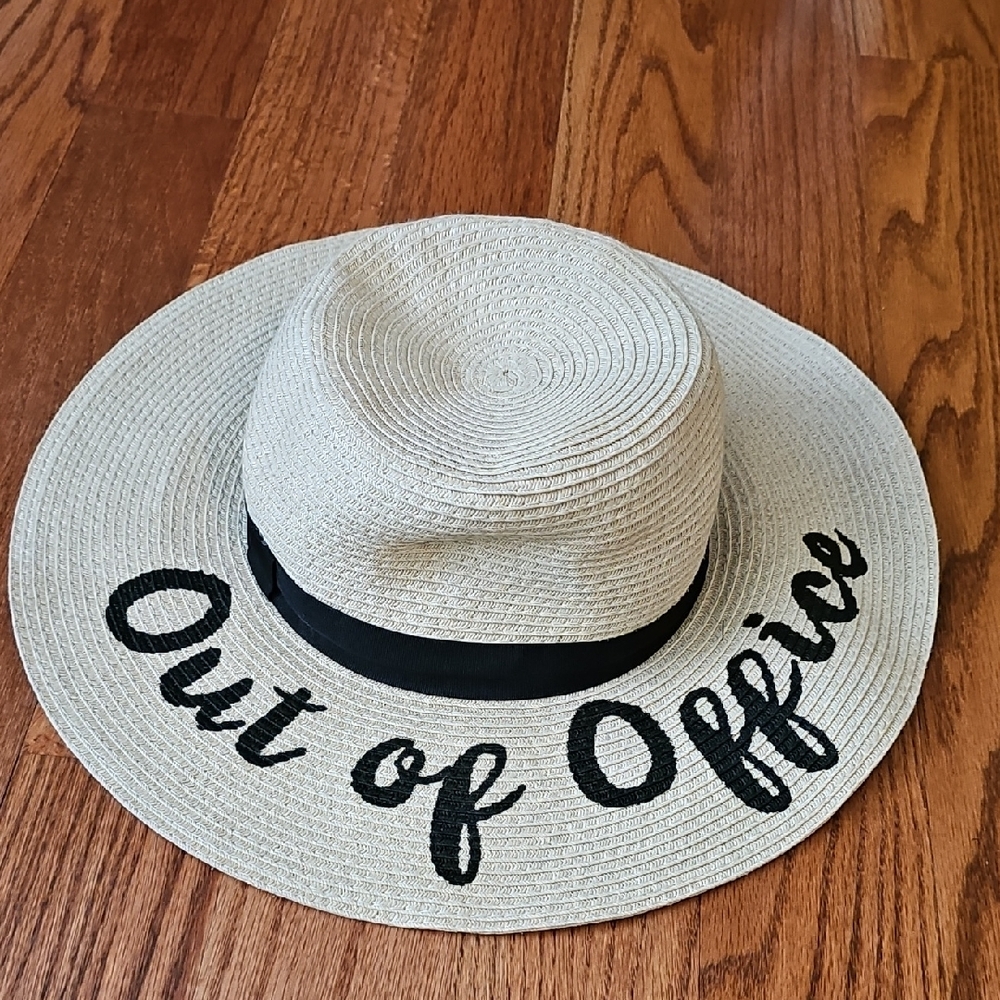 OUT OF OFFICE Beige Straw Hat with Black Band